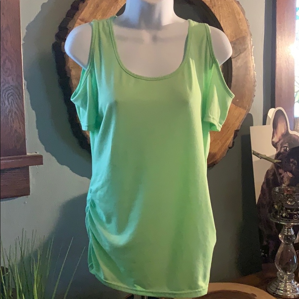 NEON GREEN OPEN SHOULDER TEE SIZE SMALL